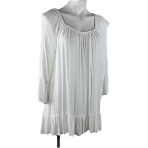Style & Co Women's L Peasant Boho Blouse Tunic‎ Gauze 3/4 Bell Sleeve Off White